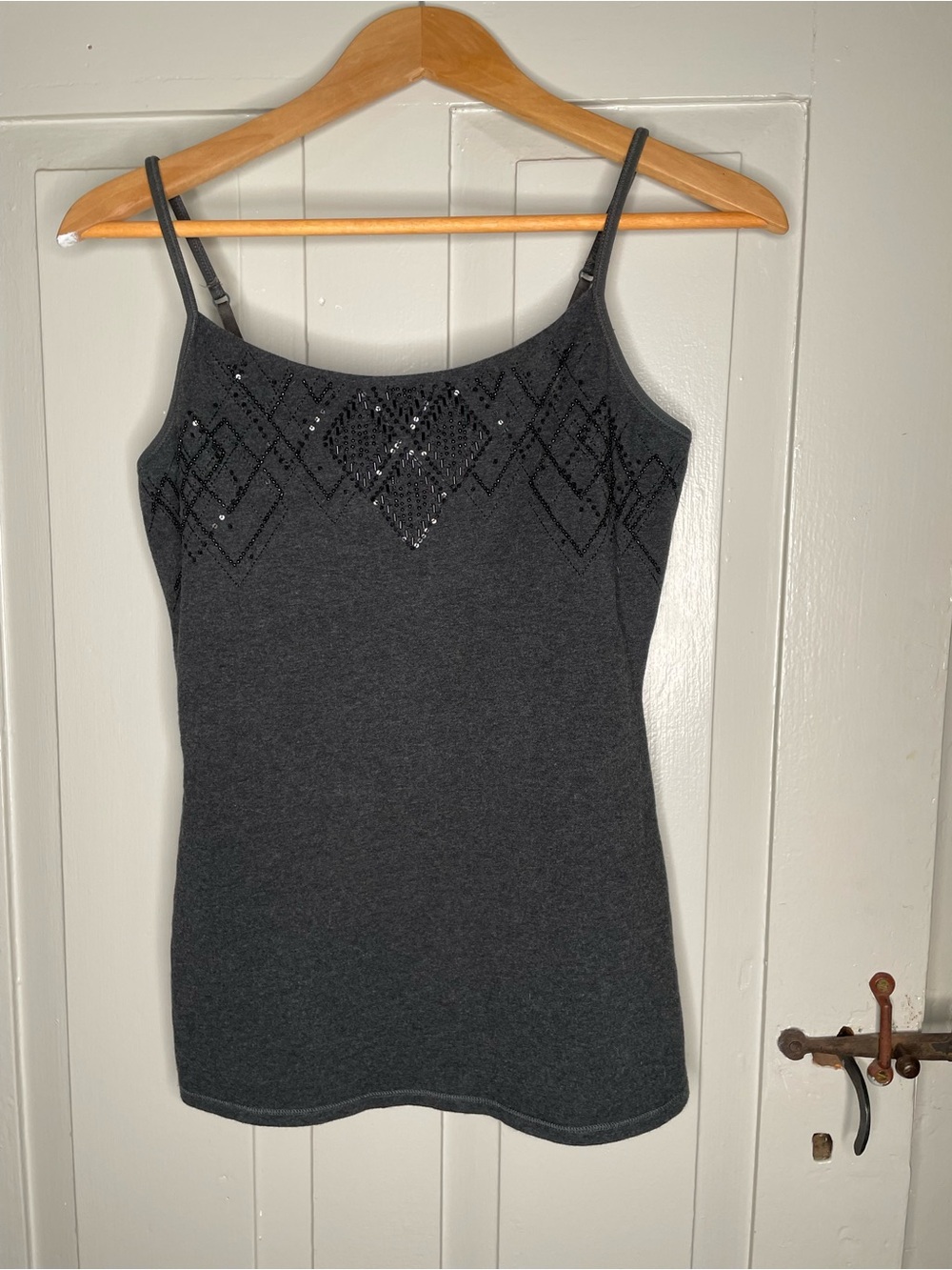 Express Charcoal Gray Knit Cami with Beaded Diamond Detail
